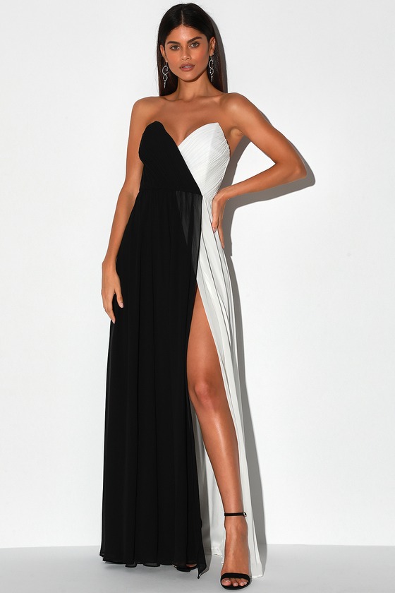 black and white strapless dress