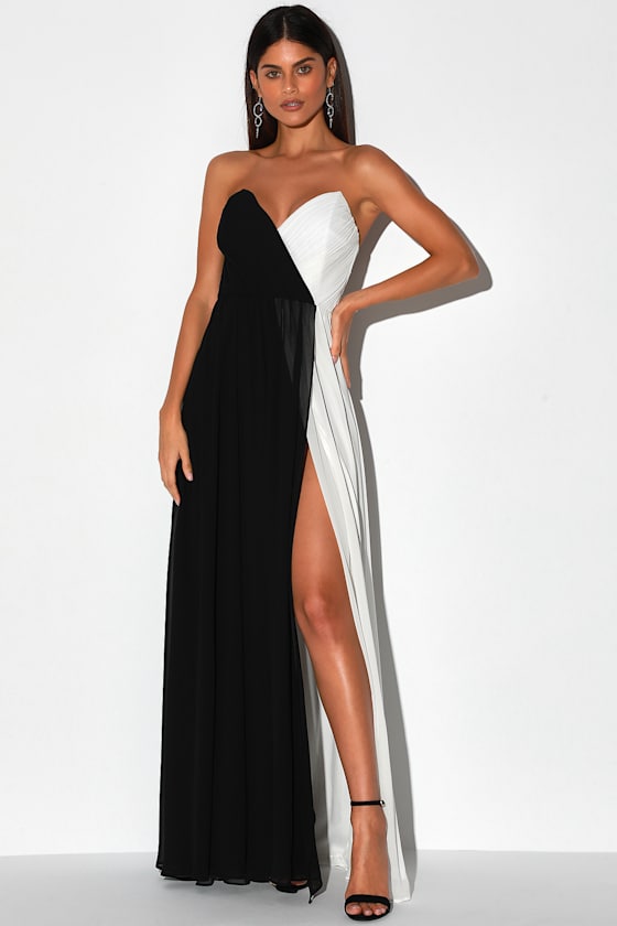 Opera Black and White Color Block Strapless Maxi Dress 1