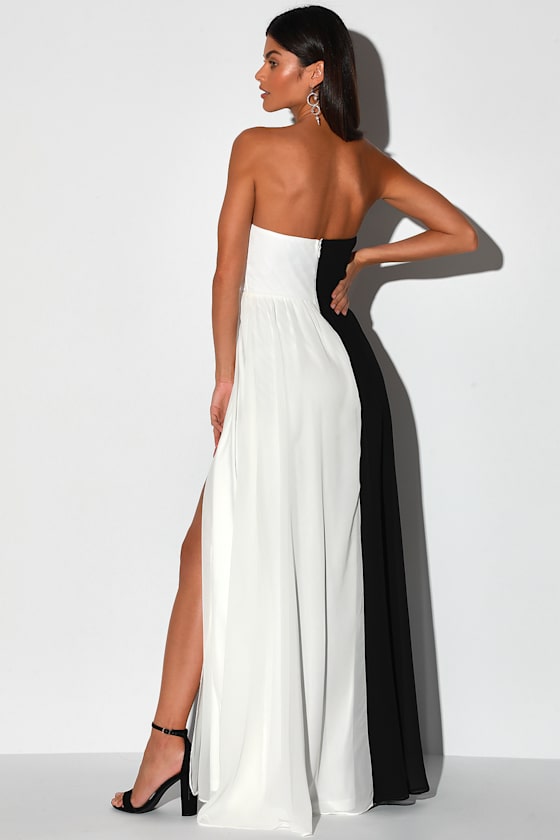 Opera Black and White Color Block Strapless Maxi Dress 5