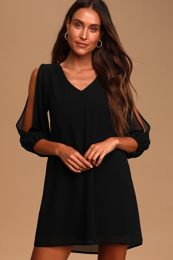 long black cold shoulder dress