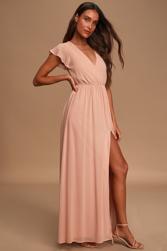 Elegant Blush Maxi Dress - Short Sleeve Maxi Dress - Lulus