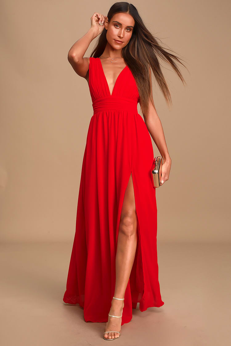 Red Gown - - Sleeveless Maxi Dress -