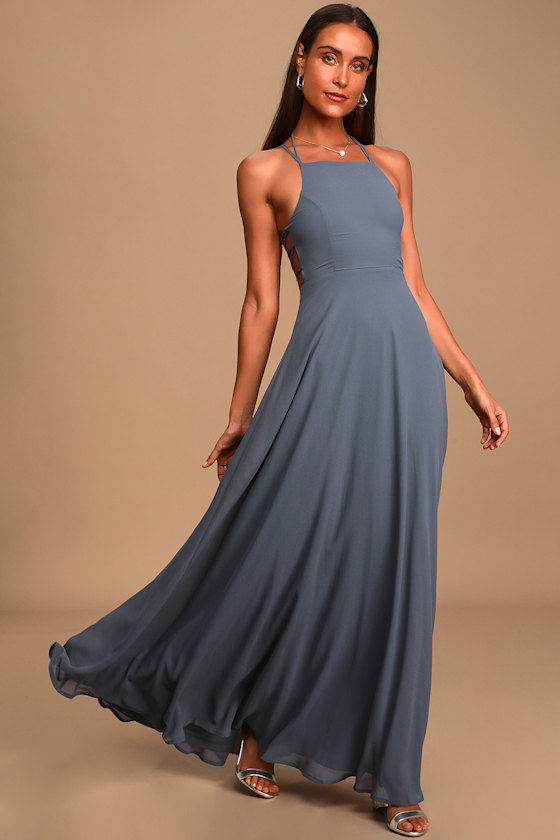 Strappy to be Here Denim Blue Maxi Dress 5