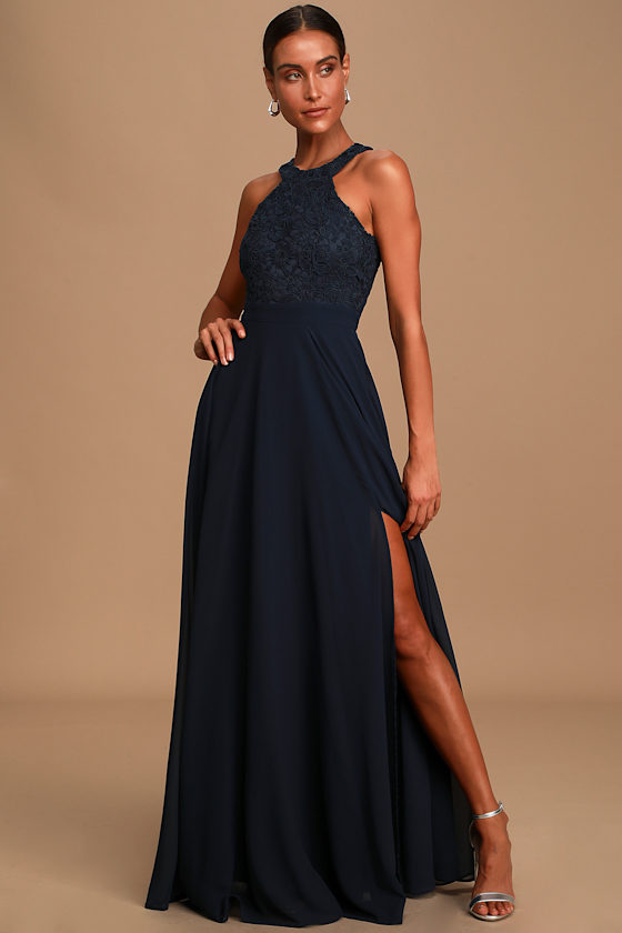 Picture Perfect Navy Blue Lace Maxi Dress 10