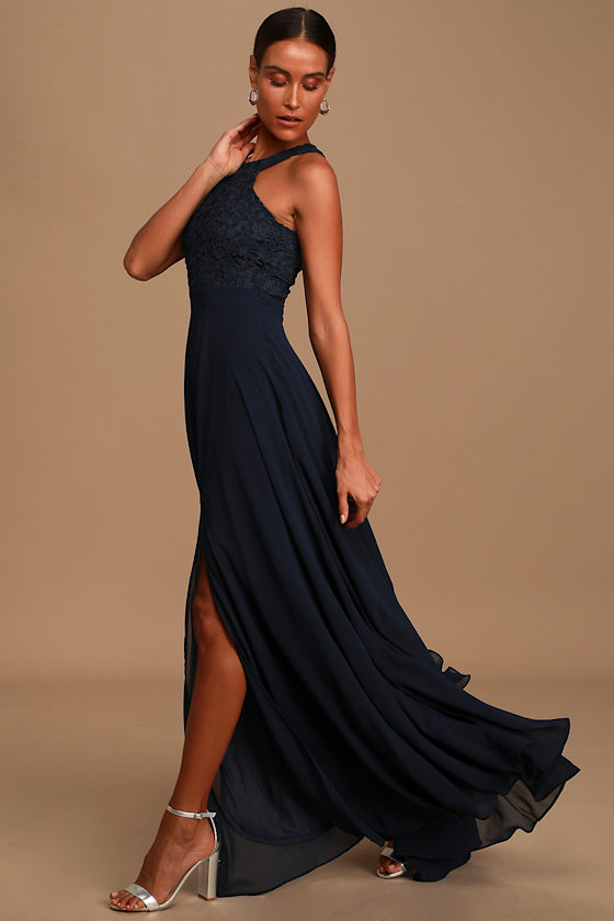 Picture Perfect Navy Blue Lace Maxi Dress 11