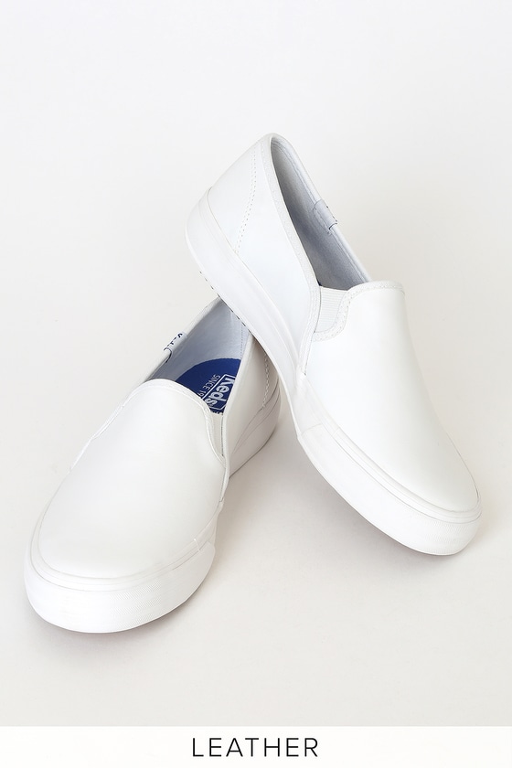 Keds Double Decker Leather - White Sneakers - Slip-On Sneakers - Lulus