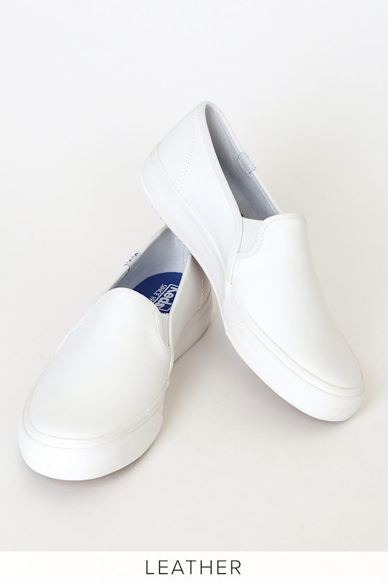Double Decker White Leather Slip-On Sneakers 2