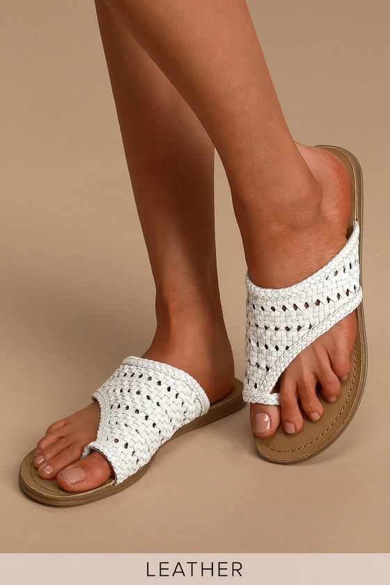 Salt+Umber Athena White - Woven Leather Sandal - Toe-Loop Sandals - Lulus