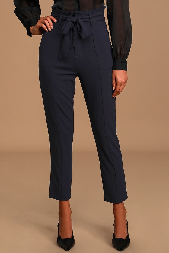 navy blue paper bag pants