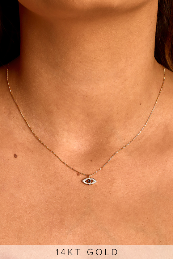 Cute 14KT Gold Necklace Eye Necklace Rhinestone Necklace Lulus
