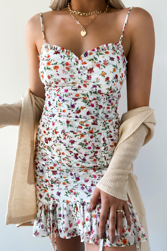 white floral ruffle dress