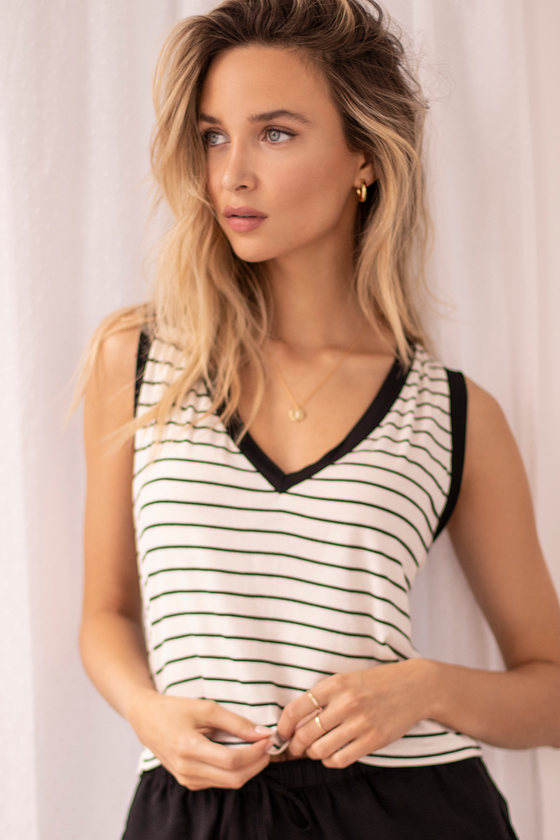 Black and White Striped Tank - Striped V-Neck Tank Top - Tank - Lulus