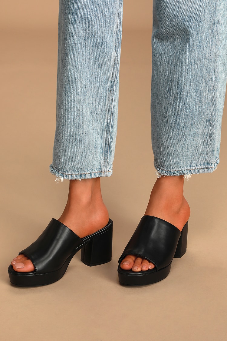 Chic Black Platform Mules - High-Heel Sandals - Peep-Toe - Lulus