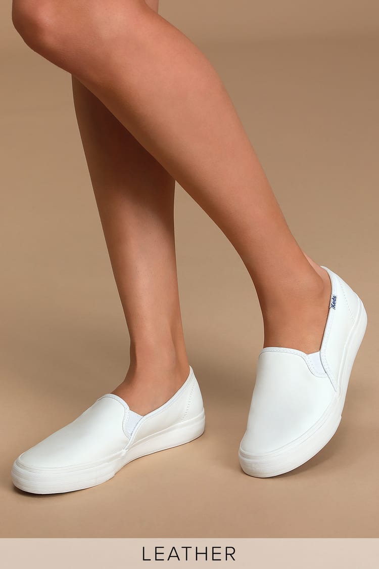 Keds Double Decker Leather White Sneakers - Slip-On Sneakers - Lulus
