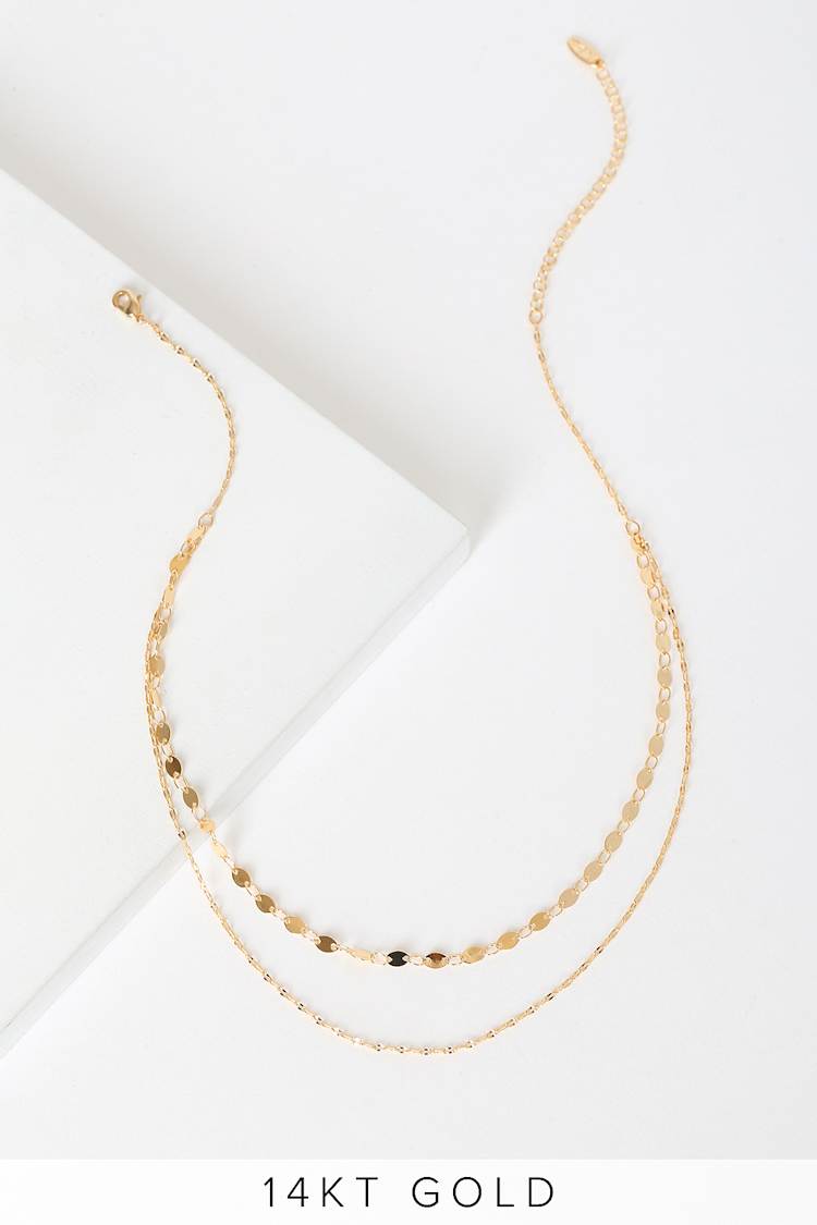 14KT Gold Choker Necklace - Chain Choker - Layered Choker - Lulus