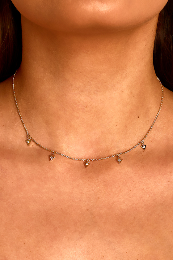 Dainty Gold Choker Necklace Rhinestone Choker Charm Necklace Lulus