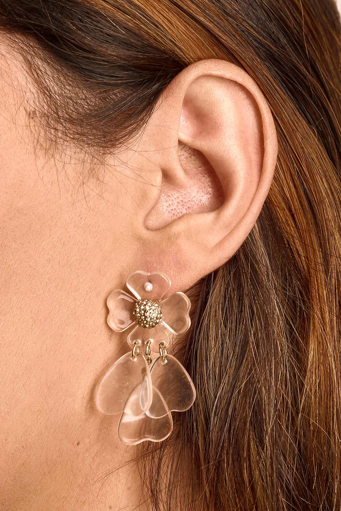 Modern Lucite Flower Earrings Gold and Clear Lucite Earrings Lulus