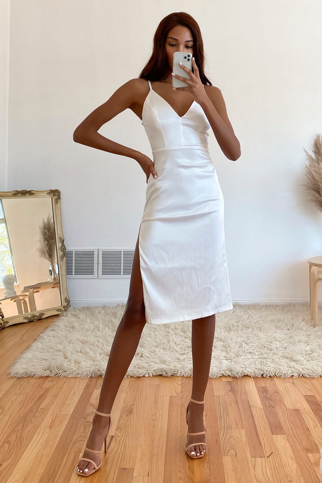 White Satin Midi Bachelorette Party Dress for the Bachelorette and Bride to Be