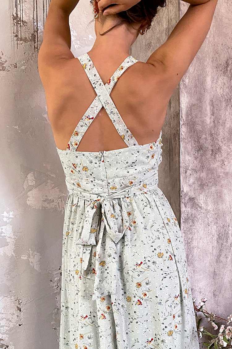 subtle romance beige floral print ruffled midi dress Shop Elegant Romance Unveiled main image 1