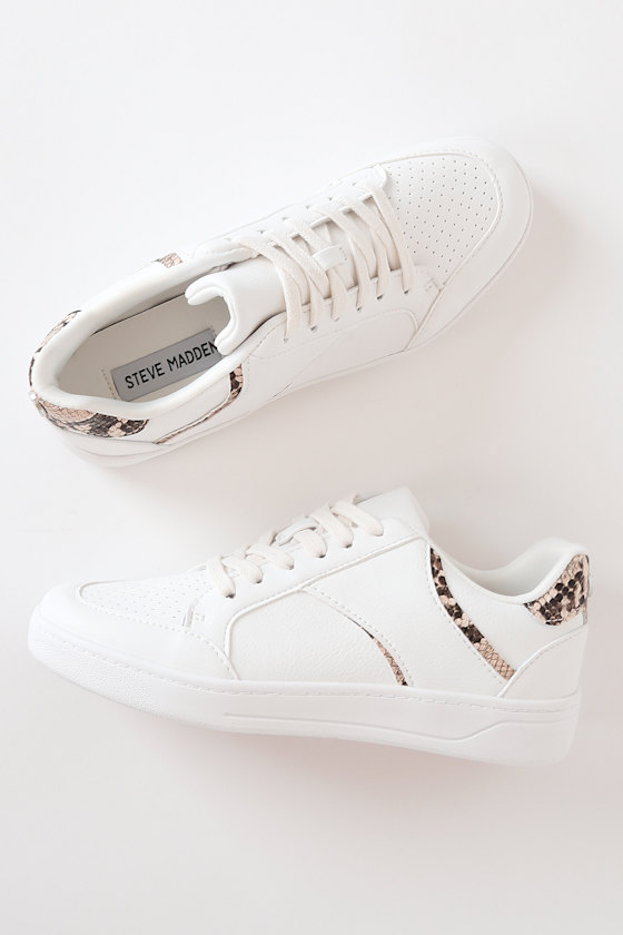 Harmonize White and Tan Snake Perforated Sneakers 2