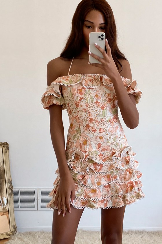 floral bardot mini dress