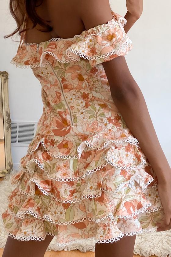 Bardot Caitlyn - Peach Floral Ruffle Tiered Dress - OTS