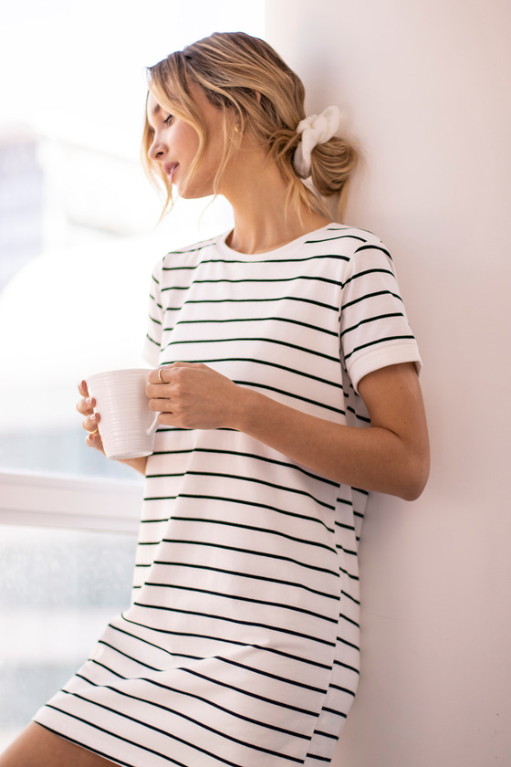 Black and Cream Striped Dress - Shirt Dress - Shift Dress - Lulus