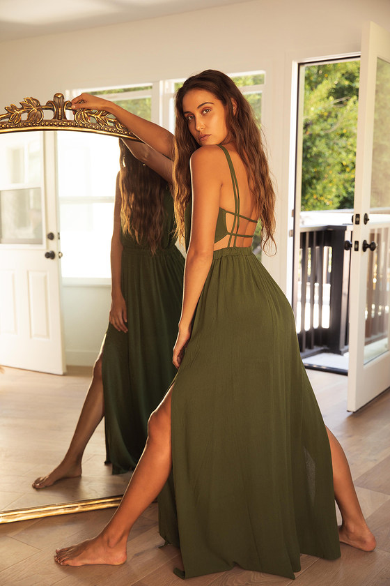 Lost in Paradise Olive Green Maxi Dress