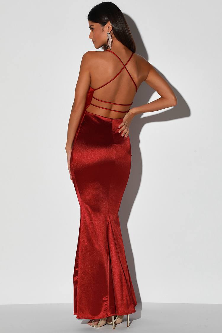 Wine Red Maxi Dress - Satin Maxi Gown - Strappy Backless Dress - Lulus