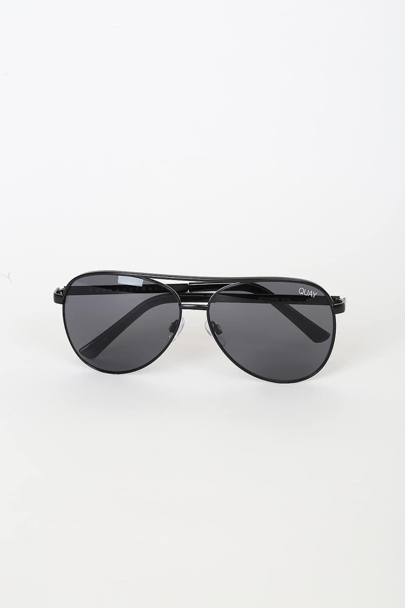 Quay Vivienne Mini - Black Aviator Sunglasses - Small  display picture 3
