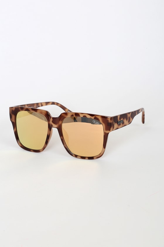 Quay On the Prowl Tortoise - Pink Mirrored Oversized Sunglasses - Lulus