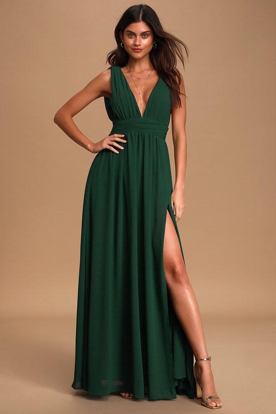 tricks of the trade forest green maxi dress