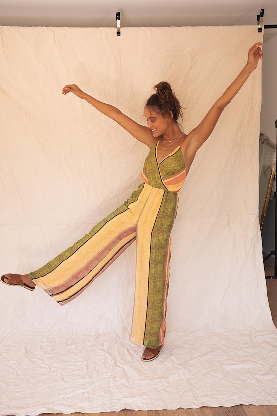 Beach Club Golden Yellow Striped Wide-Leg Jumpsuit 7