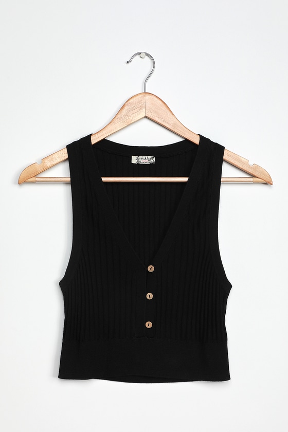 Free People Saturday Morning Black Ribbed Knit Cropped Tank Top - Lulus