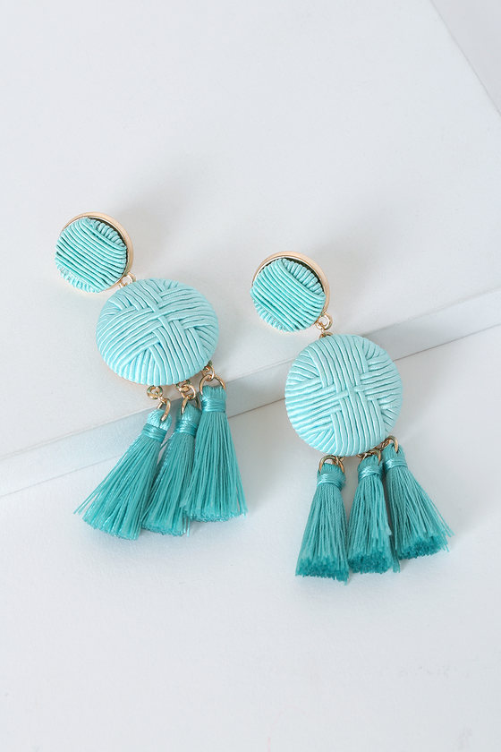 Boho Aqua Blue Earrings Tassel Earrings Statement Earrings Lulus