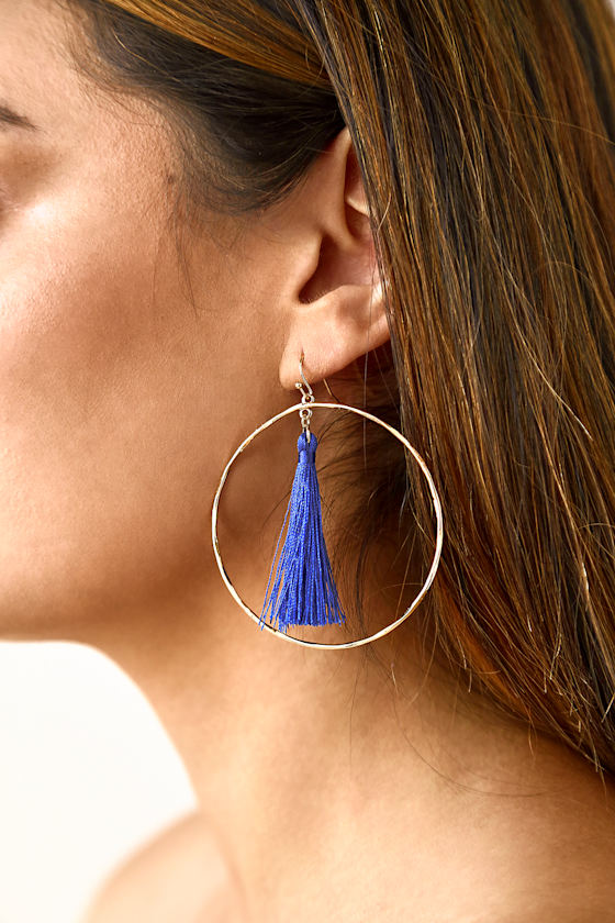 Boho Tassel Earrings Blue Tassel Earrings Hoop Earrings Lulus