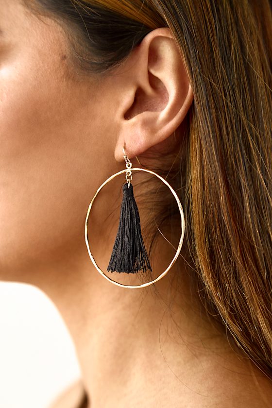Boho Tassel Earrings - Black Tassel Earrings - Hoop Earrings - Lulus