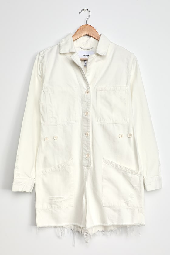 white denim romper