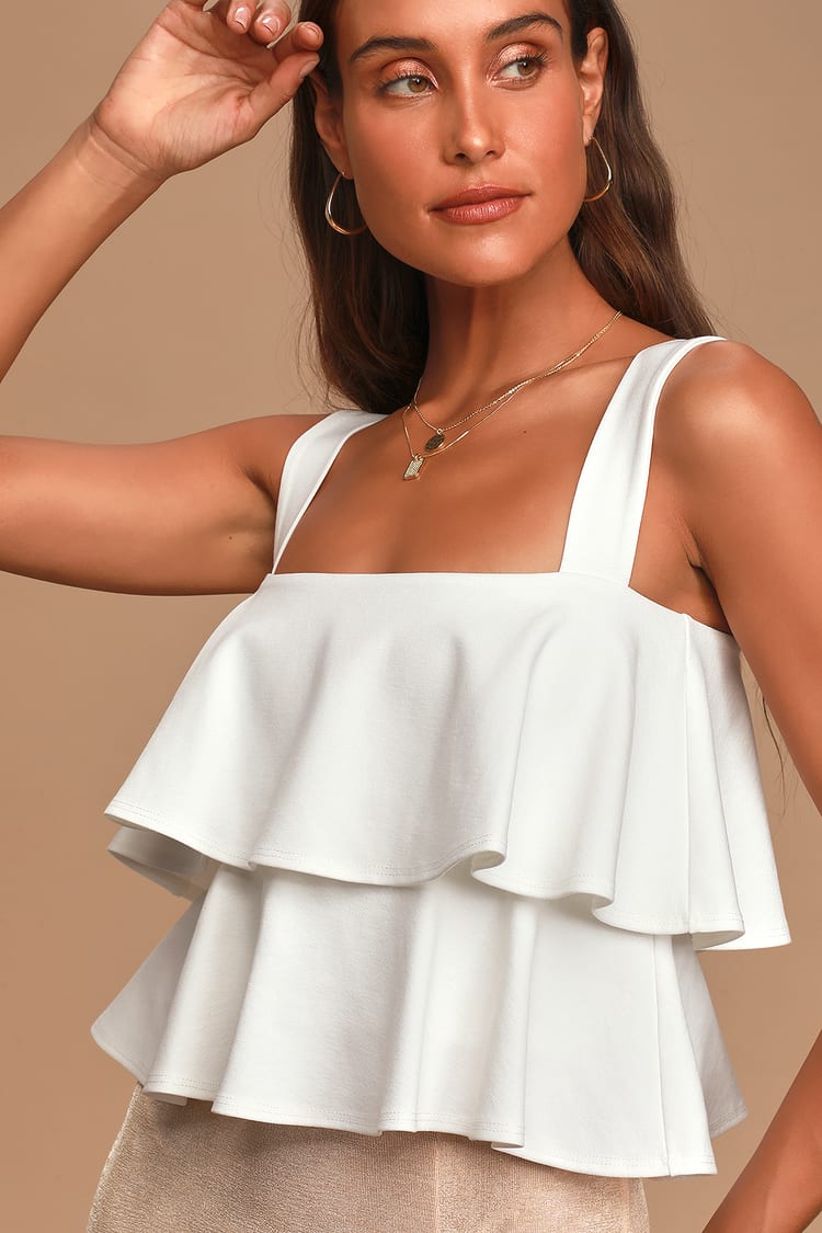 Just for Frills White Sleeveless Tiered Ruffle Top
