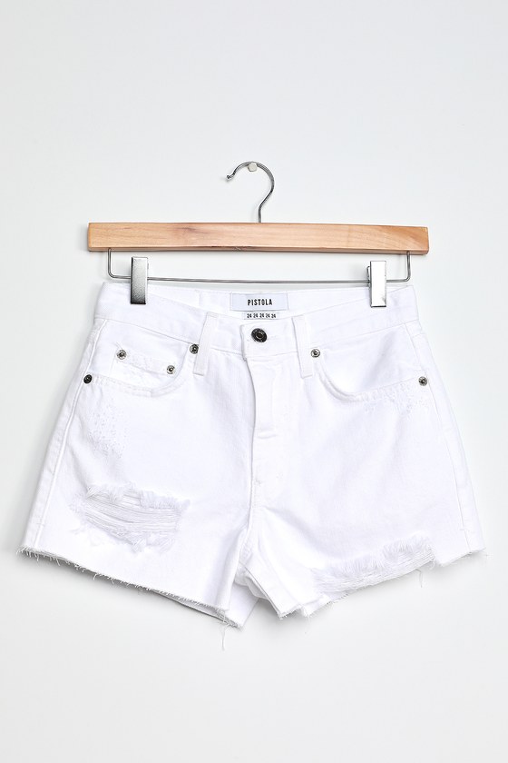 high rise white jean shorts
