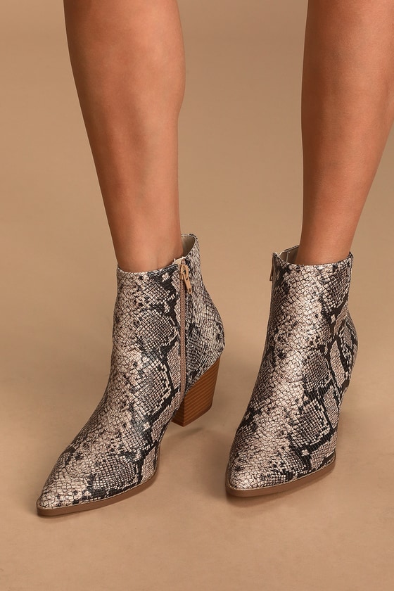 Snake Print Boots - Ankle Booties