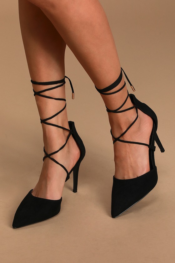 black lace up high heels