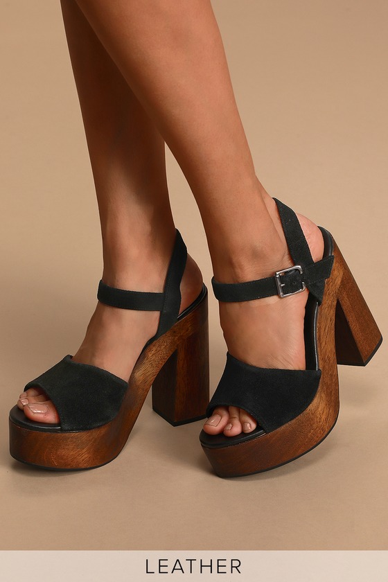 Genuine Suede Heels - Black Platforms 