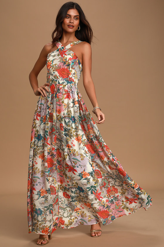 Lilja Cream Floral Print Maxi Dress