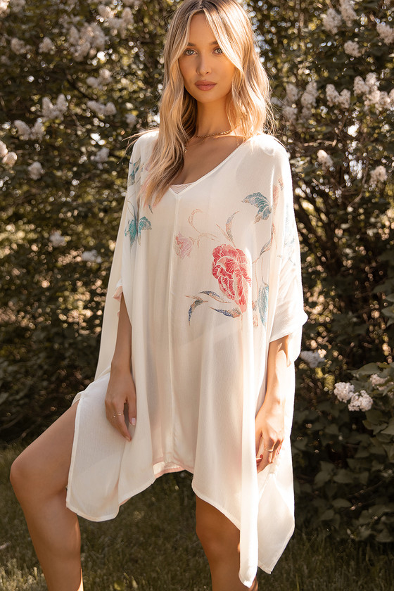 Tessa Cream Floral Print Swim Cover-Up