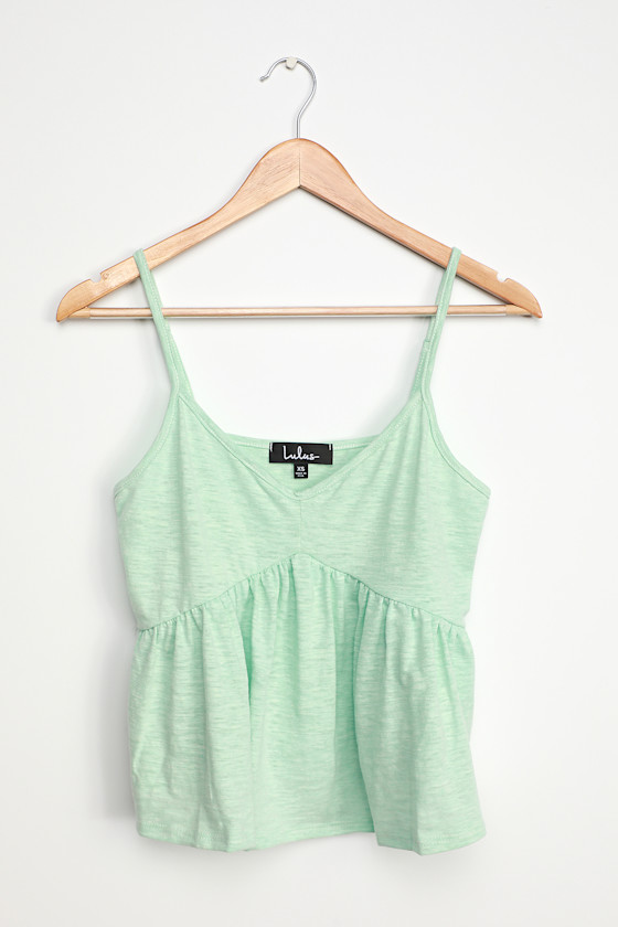 Cute Aqua Cropped Tank Top Peplum Tank Top Babydoll Tank Top