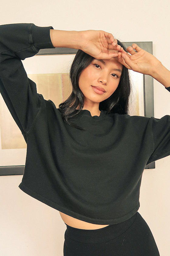 Chilled Out Black Cropped Drop Shoulder Sweatshirt 6