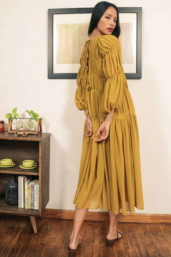 long sleeve pleated dress