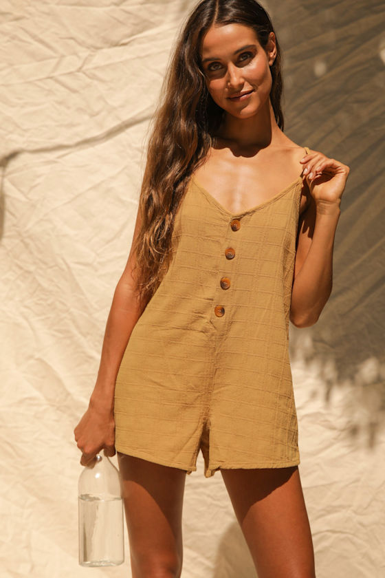 Amalie Dark Mustard Button-Front Sleeveless Romper 5