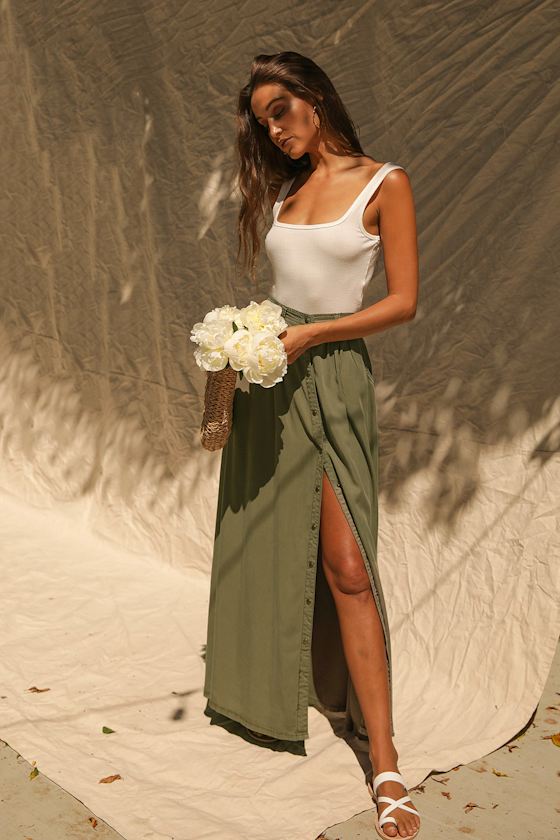 My Squad Olive Green Maxi Skirt